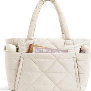 Tote Bag for Women, Puffy Tote Bag with Zipper, Large Quilted Shoulder Bag with